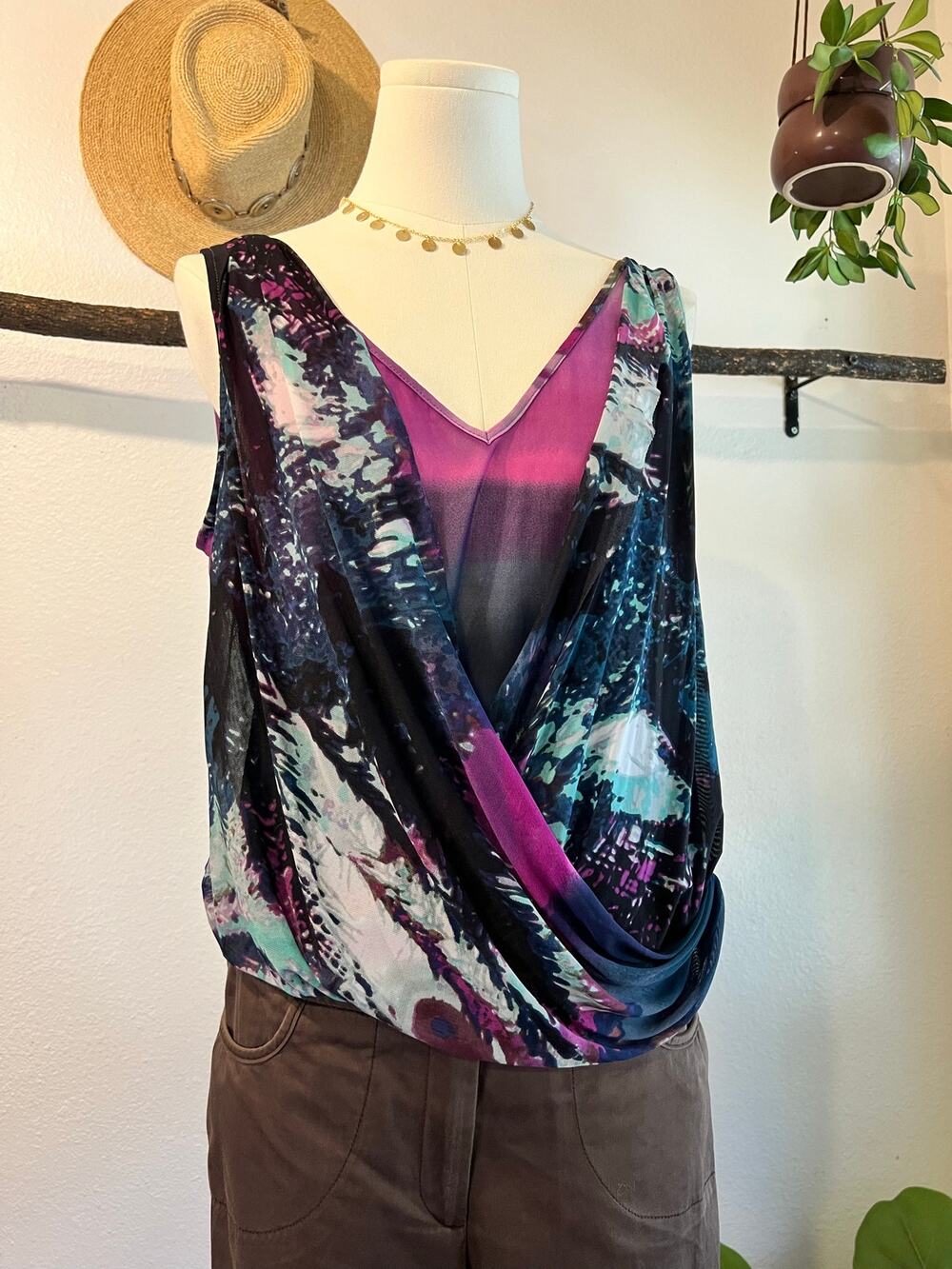 Deadstock Y2K BeBe Purple Mesh Flowy Layering Tank Top Size Medium NEW with Tags